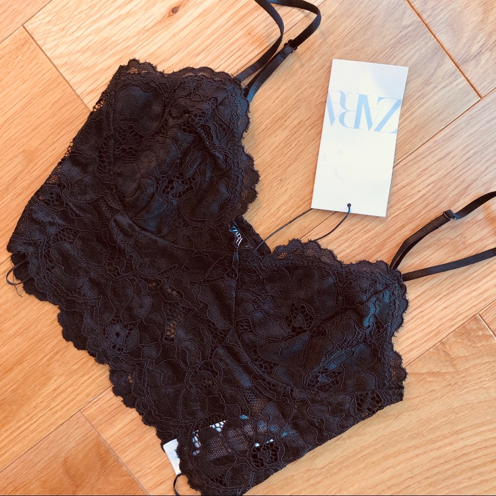 NWT Zara Blogger Fave Black Lace Crop Top - Picture 6 of 8